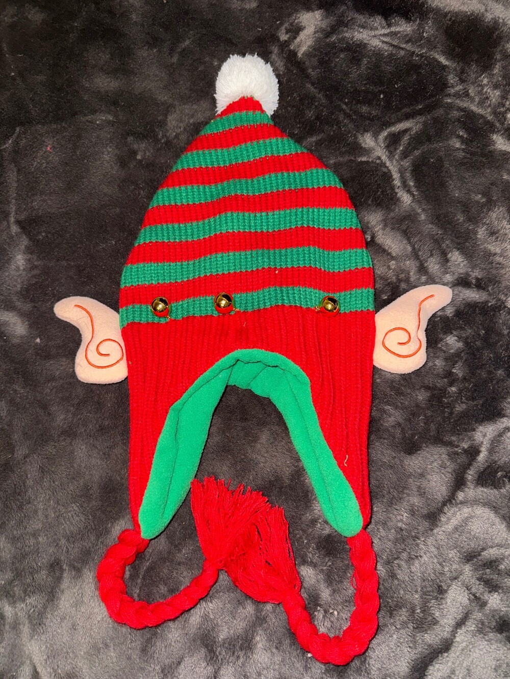 ABG Accessories Elf Hat One Size Red Green Knit with Bells and Ears